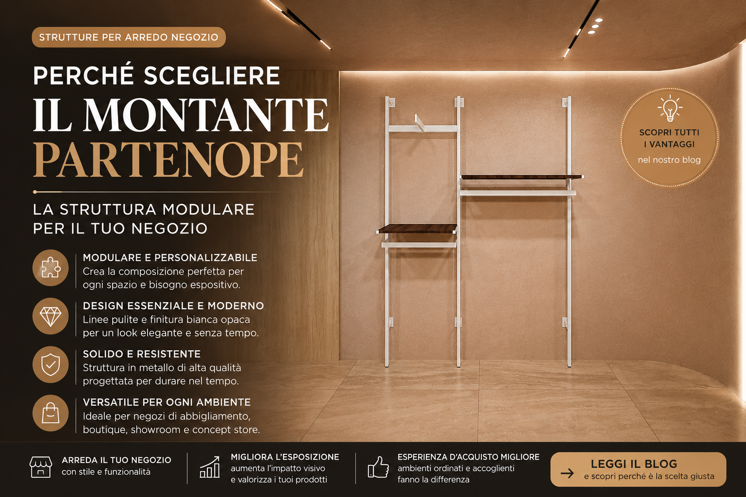 Montante Partenope Bianco h240 cm | Arredo Negozio e Strutture Espositive