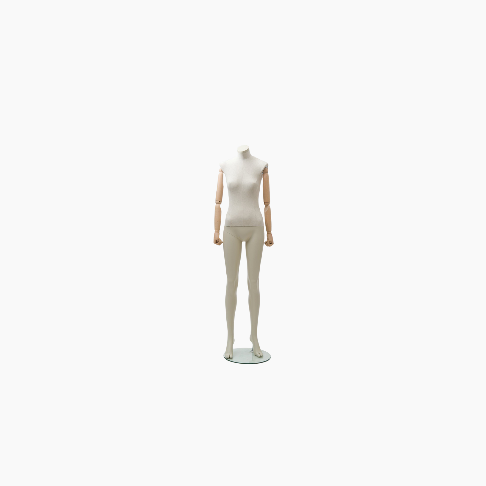 Manichino Donna Sartoriale Lino con Testa e Braccia in Legno Ivoryaf3