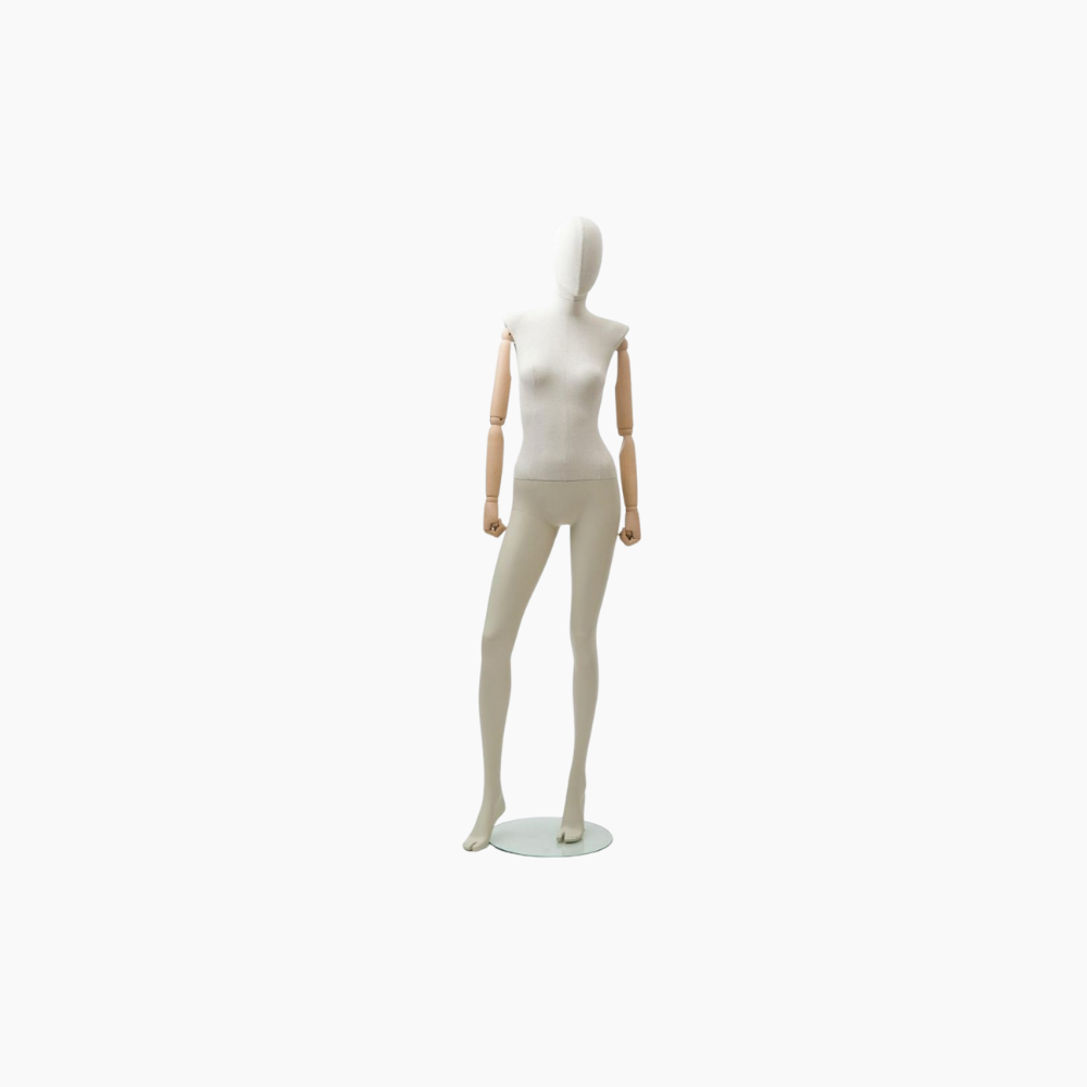 Manichino Donna Sartoriale Lino con Testa e Braccia in Legno Ivoryaf4