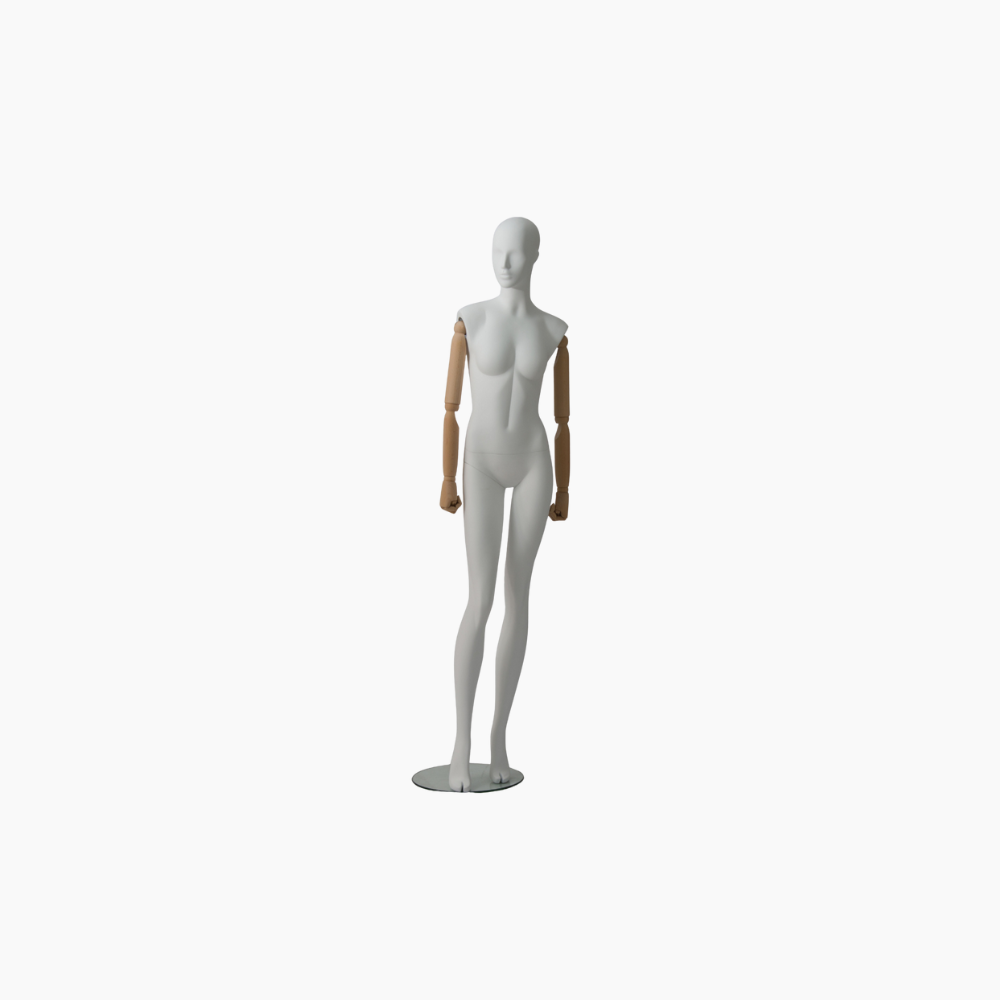 Manichino Donna Woody Avorio con braccia Legno Naturale Endg1