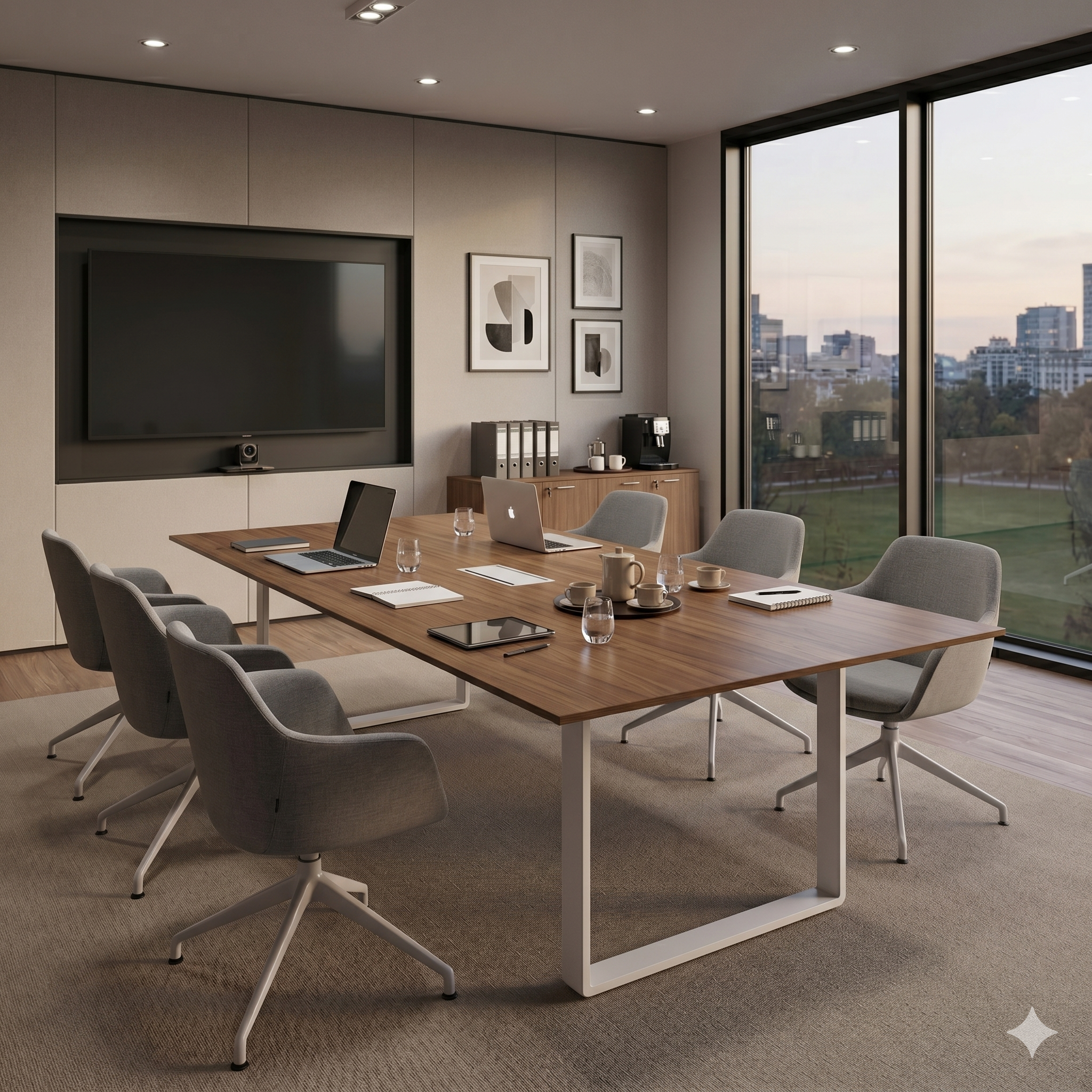 Meeting Table cm240x120 Walnut Top White Leg