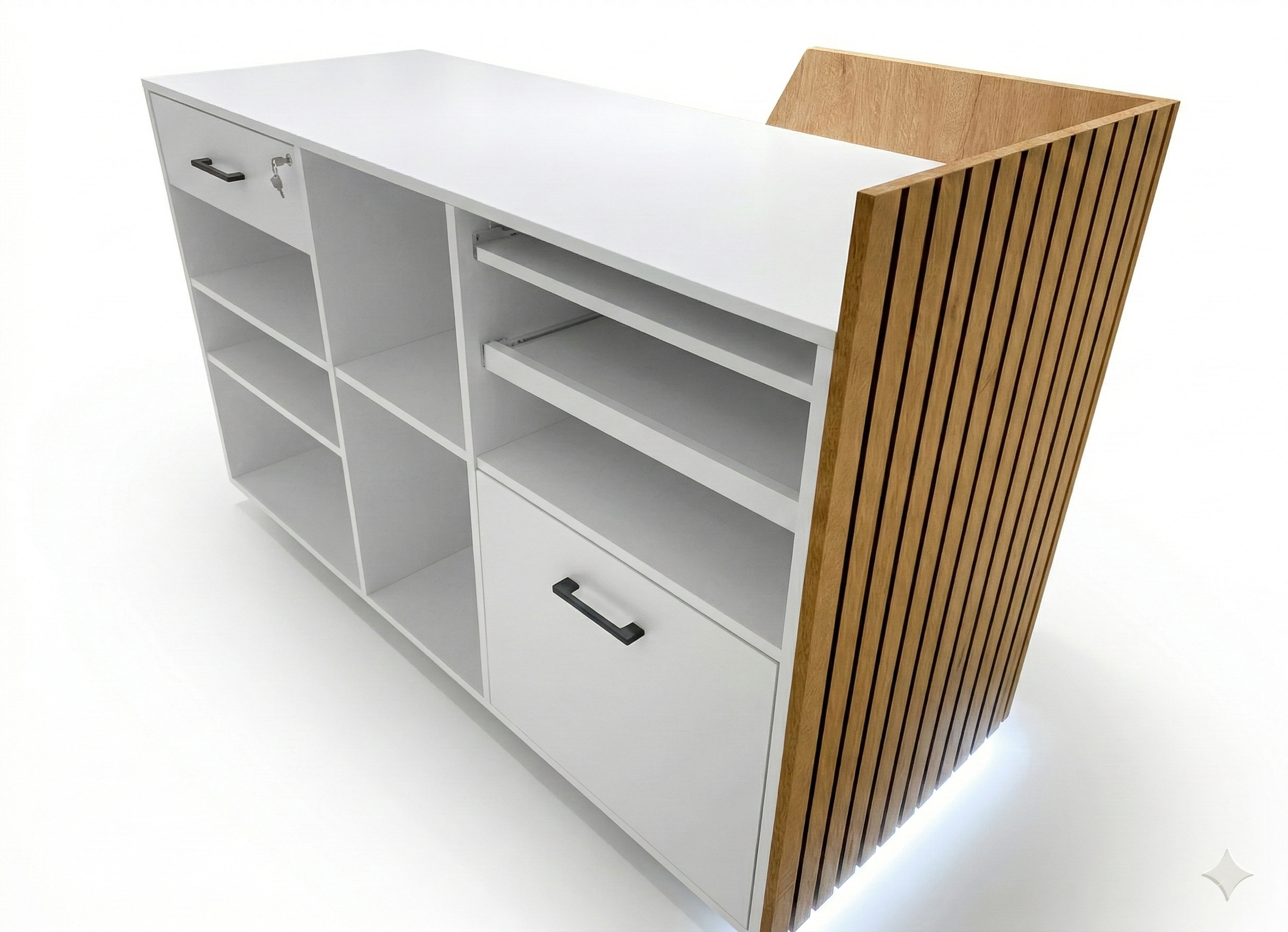 Banco Slive Luminoso cm160 Bianco frontale Rovere Alburno