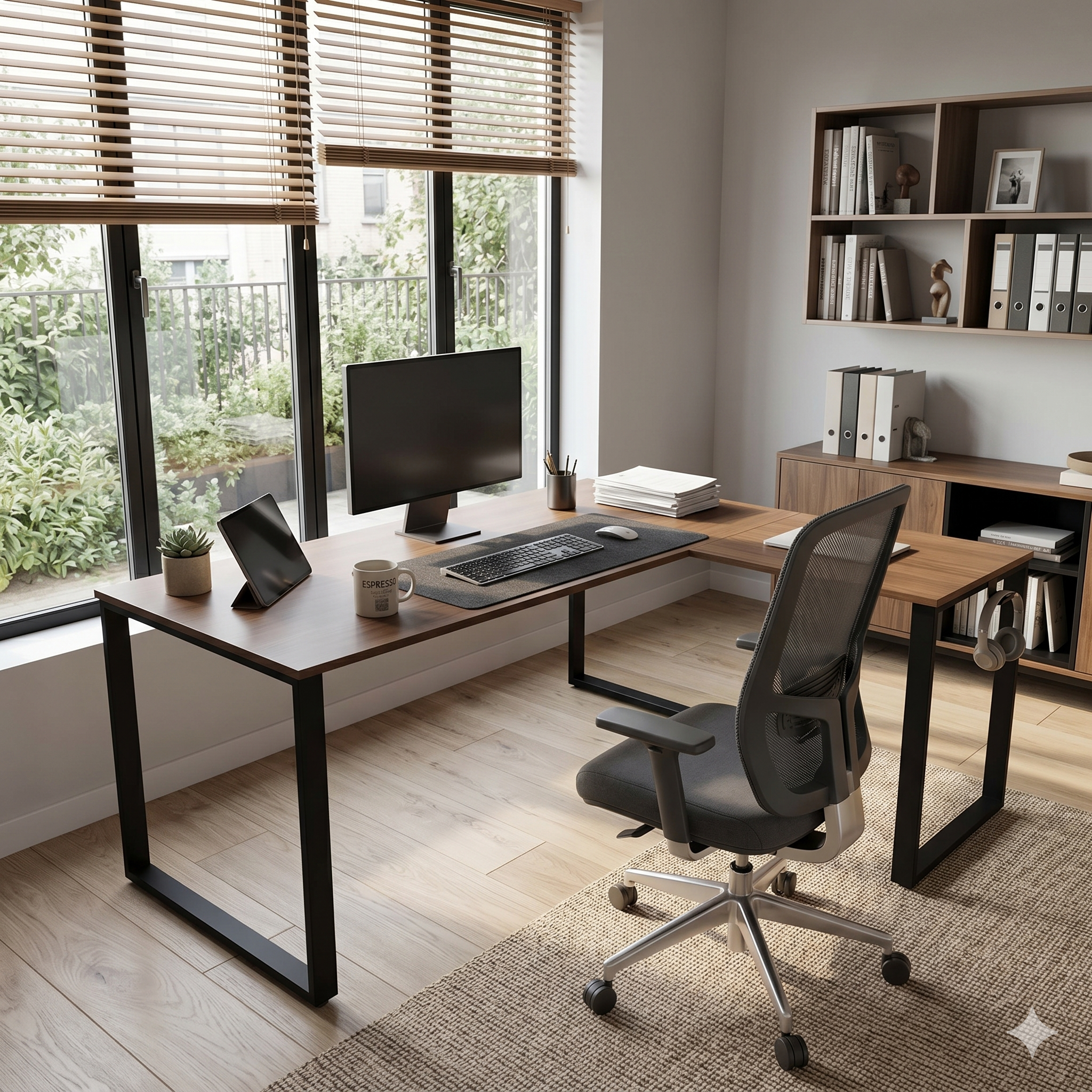Desk with Extension cm180X180 Walnut Top