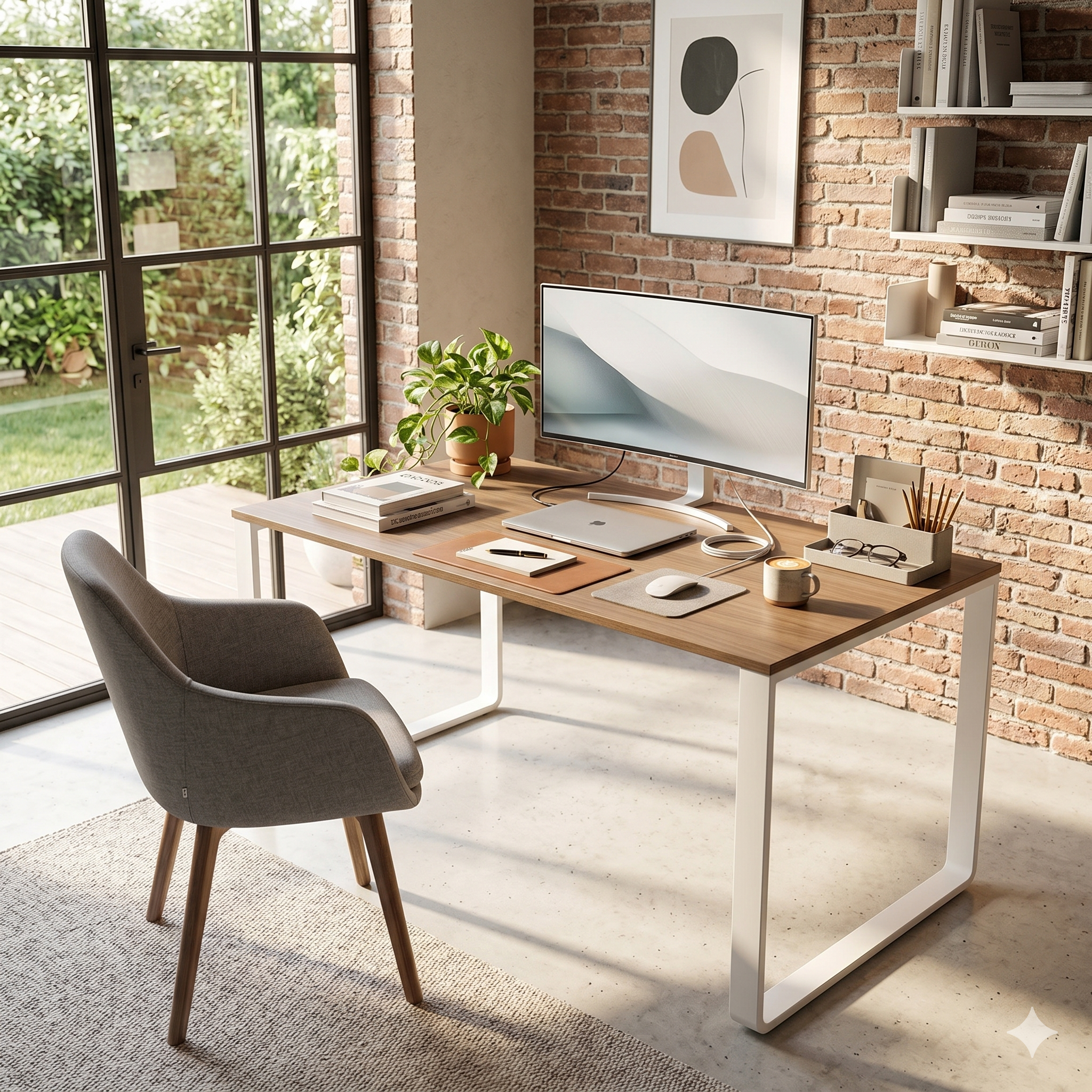 Desk cm140x80 Walnut Top White Ring Leg