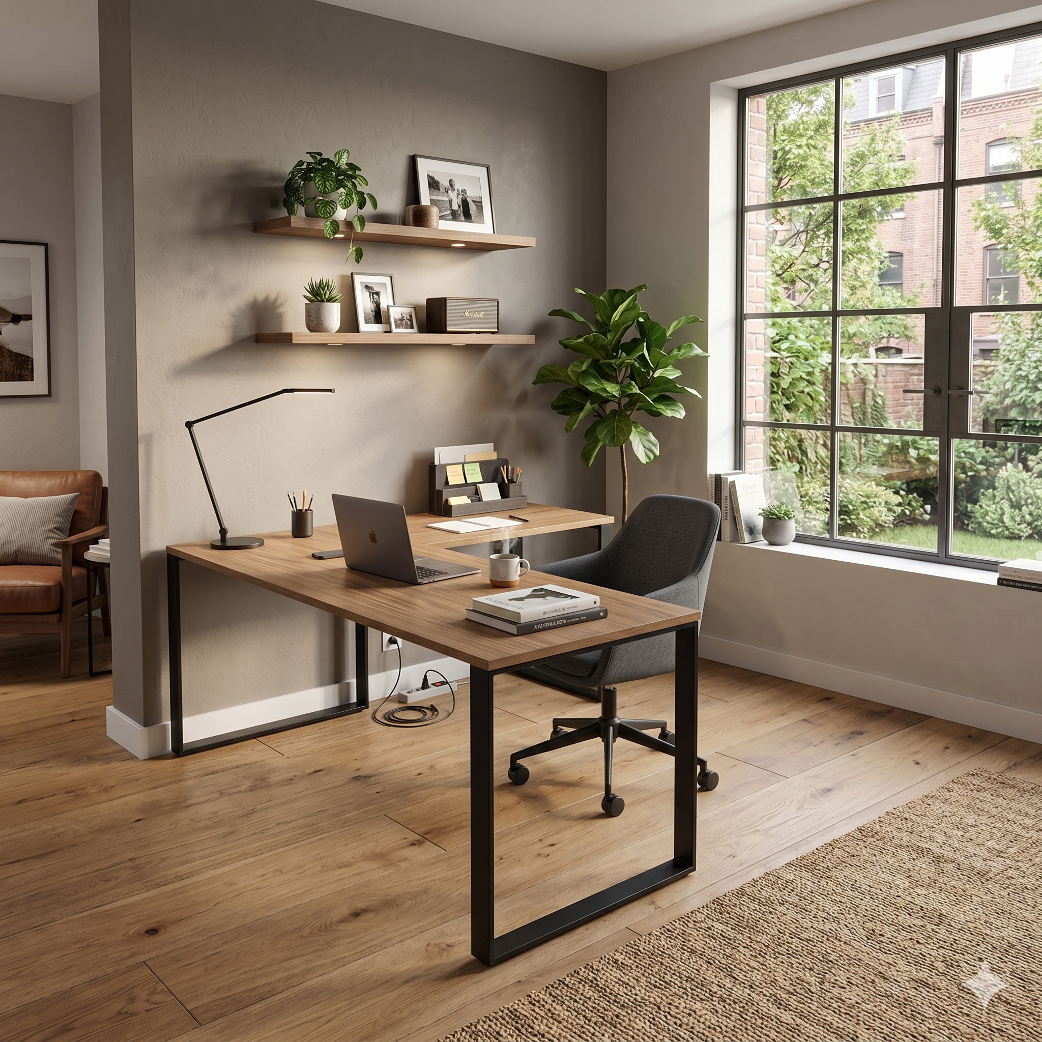 Escritorio con extensión cm200X180 Tapa en nogal